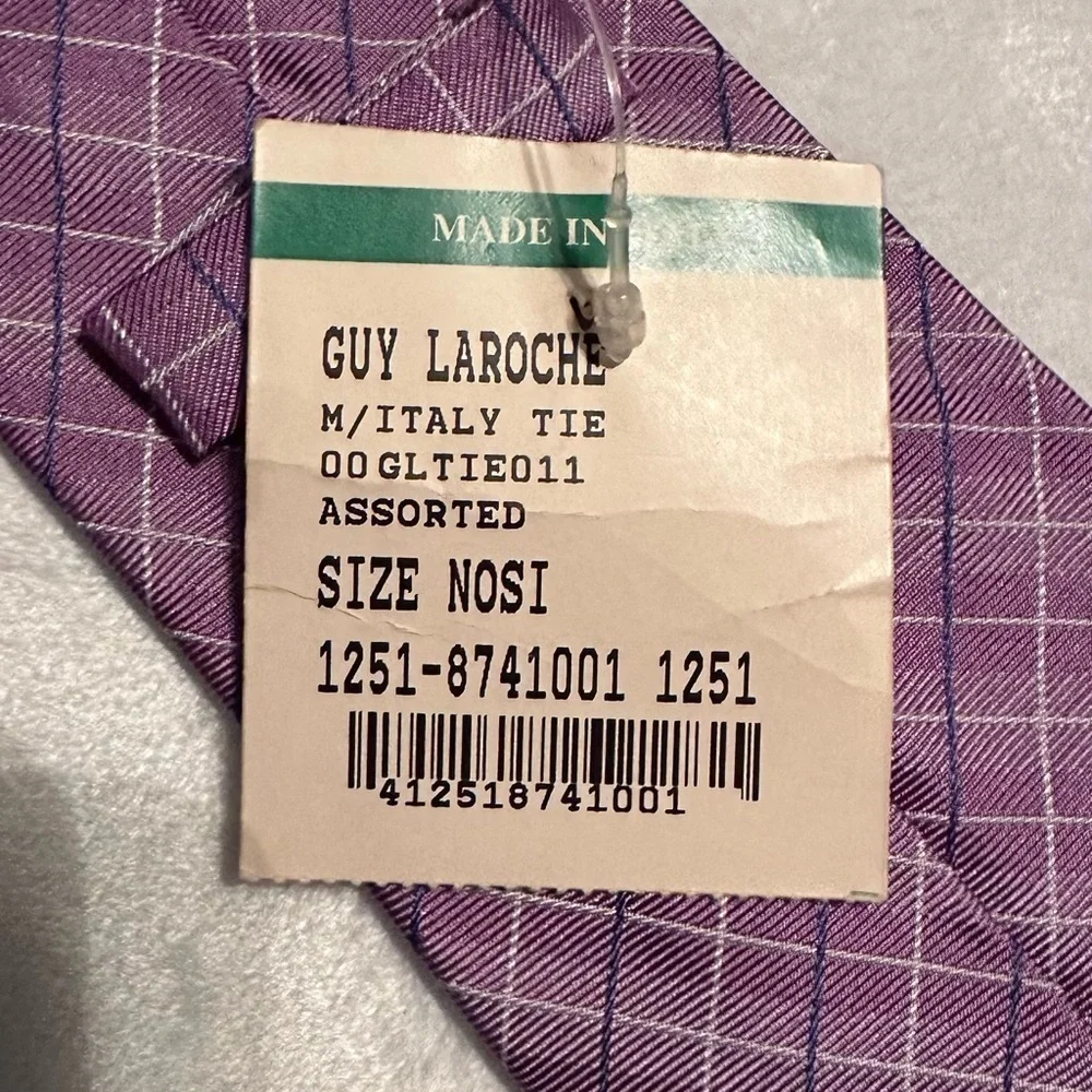 Vintage Guy Laroche Purple Plaid 100% Silk Men’s Neck Tie New with Tags Italy